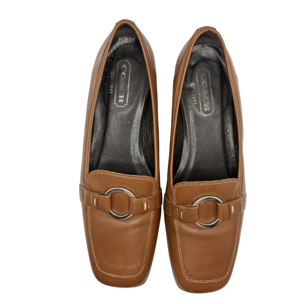 Coach Adalia Brown Leather Loafers Square Toe Silver Ring Made in Italy 6.5 B